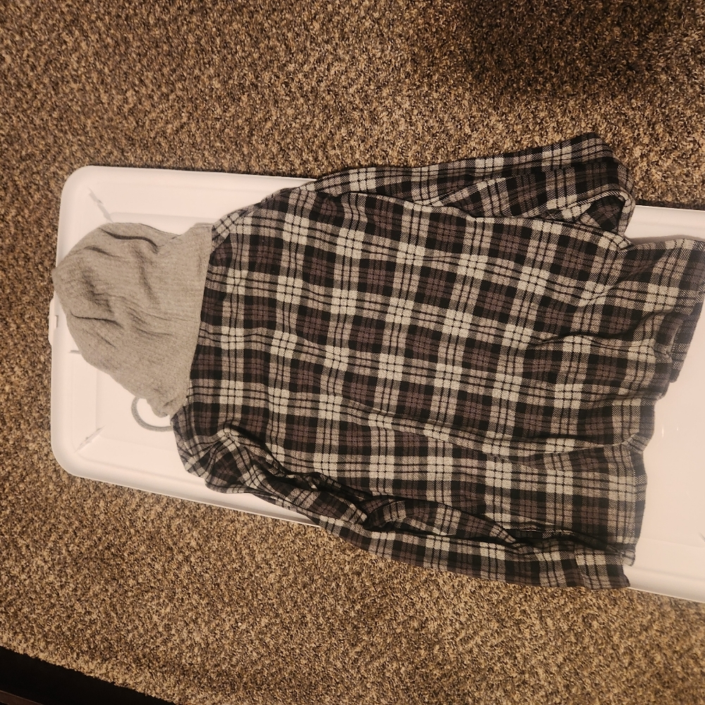 Plaid Hoodie Shirt with Gray Hood - Picture 4 of 4